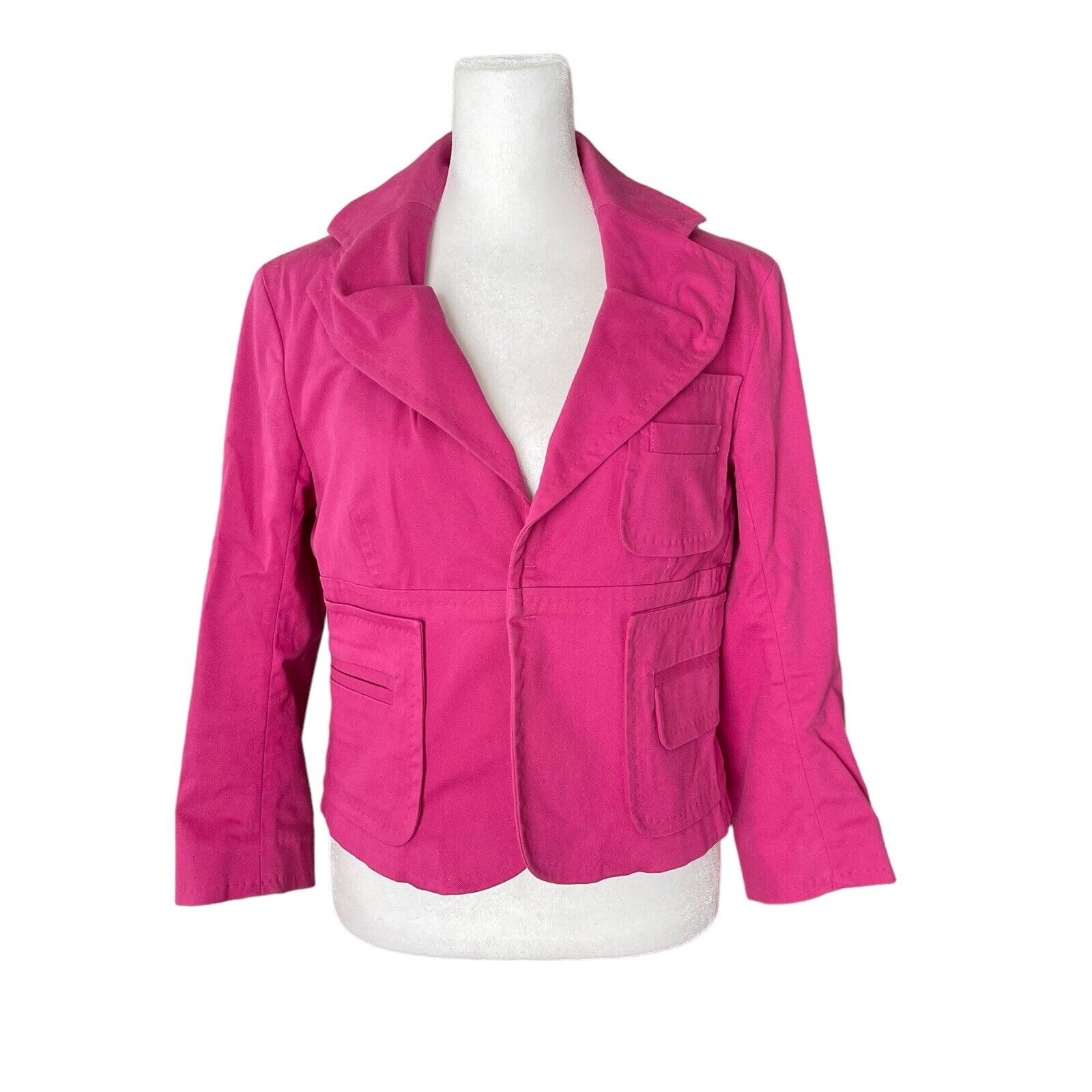 Dsquared2 It 44 Us 8 Blazer Cotton Bright Pink 3/4 Sleeve Jacket Stitch